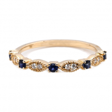 Blue Sapphire Round 0.19 Carat Ring Band in 14K Yellow Gold with Accent Diamonds (RG0621)