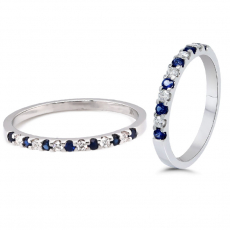 Blue Sapphire Round 0.26 Carat Ring Band in 14K White Gold with Accent Diamonds (RG4897)