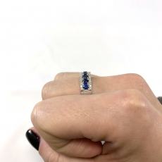 Blue Sapphire Round 0.92 Carat Ring Band in 14K White Gold with Accent Diamonds (RG4733)