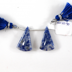 Blue Spotted Quartz Drops Conical Shape 27x17mm Drilled Beads Matching Pair