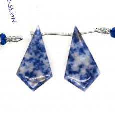 Blue Spotted Quartz Drops Shield Shape 33x18mm Drilled Beads Matching Pair