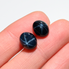 Blue Star Sapphire Cab Oval 10X8mm Matching Pair Approximately 9 Carat