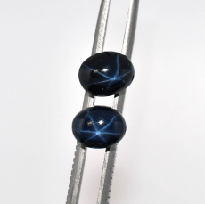 Blue Star Sapphire Cab Oval 9x7mm Matching Pair Proximately 7 Carat