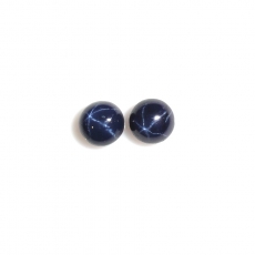 Blue Star Sapphire Cab Round 5mm Matching Pair Approximately 1.5 Carat.