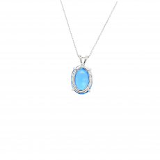 Blue Topaz Oval Shape 9.68 Carat Pendant in 14K White Gold ( Chain Not Included )