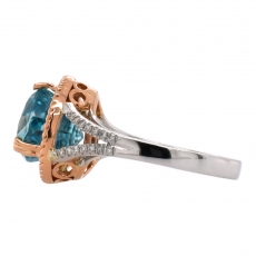 Blue Zircon 4.24 Carat With Accented Diamond Ring In 14K Dual Tone (Rose/White) Gold