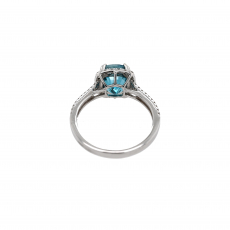Blue Zircon Cushion 3.98 Carat Ring with Accent Diamonds in 14K White Gold