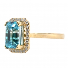 Blue Zircon Emerald 5.89 Carat Ring With Diamond Accent in 14K Yellow Gold