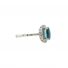 Blue Zircon Emerald Cushion 5.22 Carat With Diamond Accent in 14K White Gold