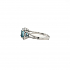 Blue Zircon Emerald Cushion Shape 2.72 Carat Ring With Diamond Accent in 14K White Gold