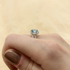 Blue Zircon Oval 1.78 Carat Ring With Diamond Accent in 14K White Gold