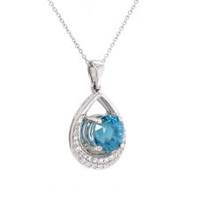 Blue Zircon Oval 3.47 Carat Pendant With Diamond Accents In 14k White Gold ( Chain Not Included )