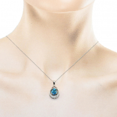 Blue Zircon Oval 3.47 Carat Pendant With Diamond Accents In 14k White Gold ( Chain Not Included )