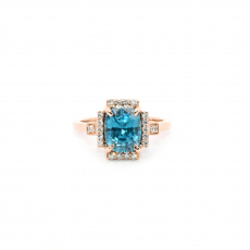 Blue Zircon Oval 4.48 Carat Ring In 14K Rose Gold With Accented Diamonds