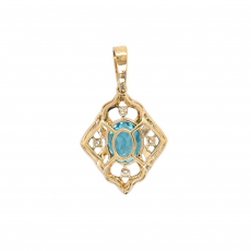 Blue Zircon Oval 6.24 Carat Pendant With Diamond Accents in 14K Yellow Gold  ( Chain Not Included )