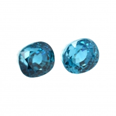 Blue Zircon Oval/Cushion 7.8x6.8mm and 7.5x6.7mm Two Pieces 8.13 Carat