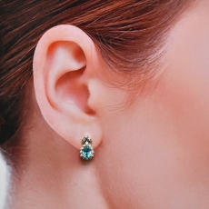 Blue Zircon Pear Shape 2.78 Carat With Diamond Accent Earrings in 14K White Gold