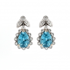 Blue Zircon Pear Shape 2.78 Carat With Diamond Accent Earrings in 14K White Gold