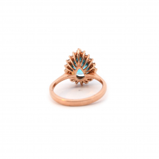 Blue Zircon Pear Shape 6.20 Carat Ring In 14K Rose Gold With Accented Diamonds
