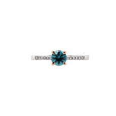 Blue Zircon Round 0.68 Carat Ring with Accent Diamonds in 14K Dual Tone (White/Rose) Gold