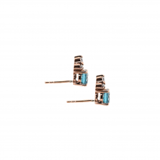 Blue Zircon Round 1.58 Carat Earrings with Accent Diamonds in 14K Rose Gold