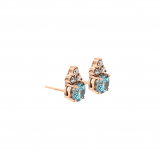 Blue Zircon Round 1.58 Carat Earrings with Accent Diamonds in 14K Rose Gold