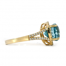 Blue Zircon Round 5.15 Carat Ring In 14k Yellow Gold Accented With Diamonds