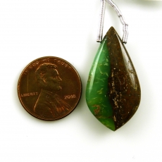 Boulder Chrysoprase Drop Leaf Shape 30x16mm Drilled Beads Matching Pair
