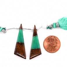 Boulder Chrysoprase Drop Trillion Shape 36x12mm Drilled Beads Matching Pair