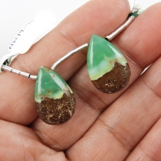 Boulder Chrysoprase Drops Almond Shape 20x13mm Drilled Beads Matching Pair