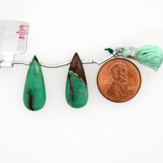 Boulder Chrysoprase Drops Almond Shape 24x10mm Drilled Bead Matching Pair