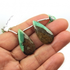 Boulder Chrysoprase Drops Almond Shape 28x14mm Drilled Beads Matching Pair