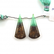 Boulder Chrysoprase Drops Conical Shape 28x13mm Drilled Beads Matching Pair