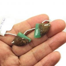 Boulder Chrysoprase Drops Fan Shape 22x15mm Drilled Beads Matching Pair