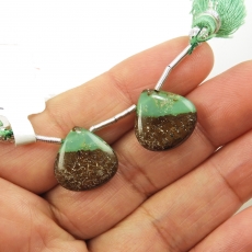 Boulder Chrysoprase Drops Heart Shape 15x15mm Drilled Beads Matching Pair