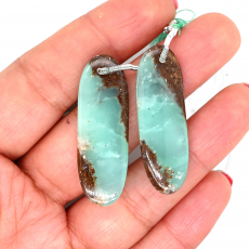 Boulder Chrysoprase Drops Oval Shape 40x13mm Front to Back Drilled Bead Matching Pair