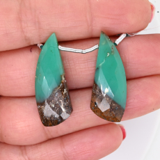 Boulder Chrysoprase Drops Wing Shape 31x12mm Drilled Bead Matching Pair