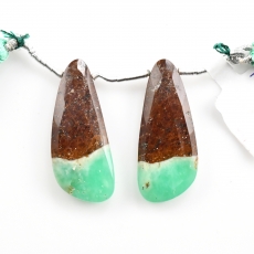 Boulder Chrysoprase Drops Wing Shape 32x13mm Drilled Beads Matching Pair