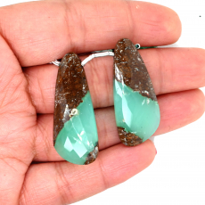 Boulder Chrysoprase Drops Wing Shape 39x16mm Drilled Bead Matching Pair