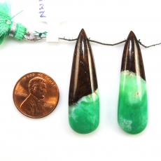 Boulder Chrysoprase Opal Drops Almond Shape 42X12mm Drilled Beads Matching Pair