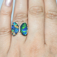Boulder Opal Fancy Butterfly Shape 5.54 Carat Ring In 14K Yellow Gold With Accented Diamonds(RG5731)