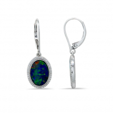 Boulder Opal Oval 3.60 Carat Dangle Earrings in 14K White Gold with Diamond Accents