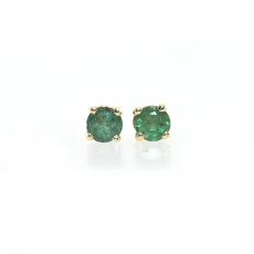 Brazilian Emerald Round 0.32 Carat Stud Earring In 14K Yellow Gold