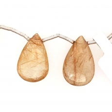 Bronze Rutile Quartz Drops Almond Shape 20x13mm Drilled Beads Matching Pair