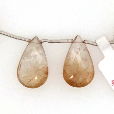 Bronze Rutile Quartz Drops Almond Shape 23x14mm Drilled Beads Matching Pair