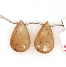 Bronze Rutile Quartz Drops Almond Shape 24x15mm Drilled Beads Matching Pair