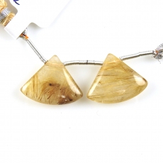 Brown Rutilated Quartz Drops Fan Shape 19x15mm Drilled Beads Matching Pair