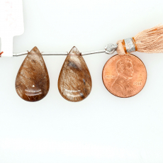 Brown Rutile Drops Almond Shape 23x15mm Drilled Bead Matching Pair