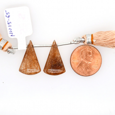 Brown Rutile Drops Conical Shape 21x13mm Drilled Bead Matching Pair
