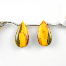 Bumble Bee Jasper Drops Almond Shape 19x11mm Drilled Beads Matching Pair
